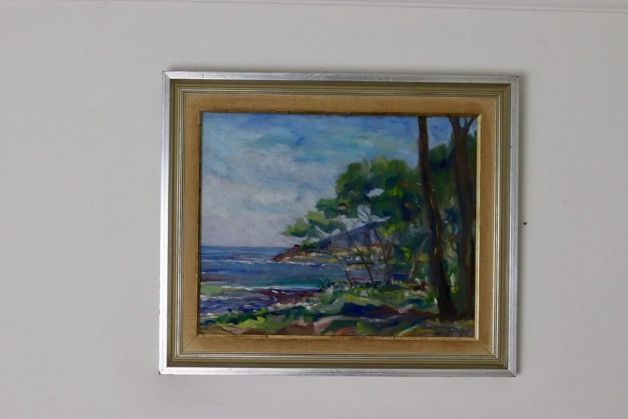 1950s Swedish Mid-Century Oil On Board Painting" Coast "--Vintage & Framed