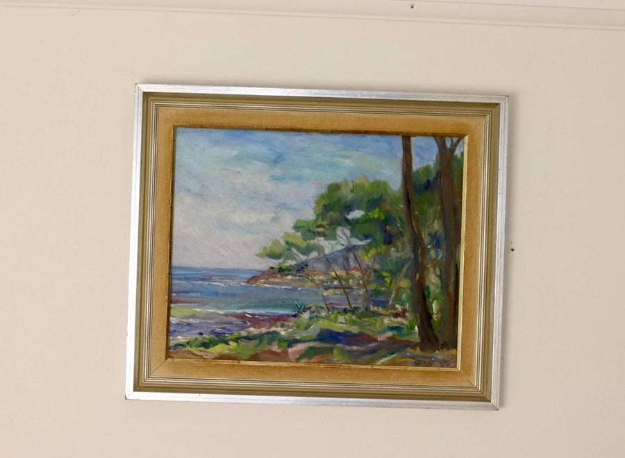 1950s Swedish Mid-Century Oil On Board Painting" Coast "--Vintage & Framed