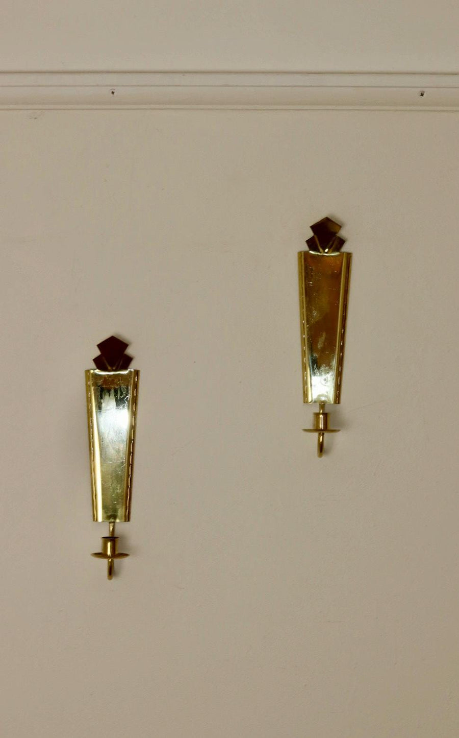 Pair Of Mid Century Swedish Brass Sconces by Arvika