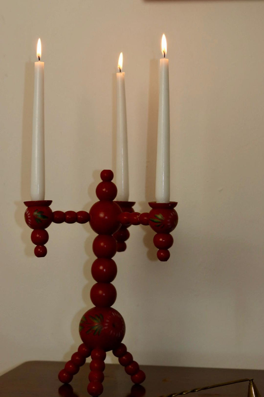 Three-Arm Swedish Bobbin Candelabra with Floral detailing