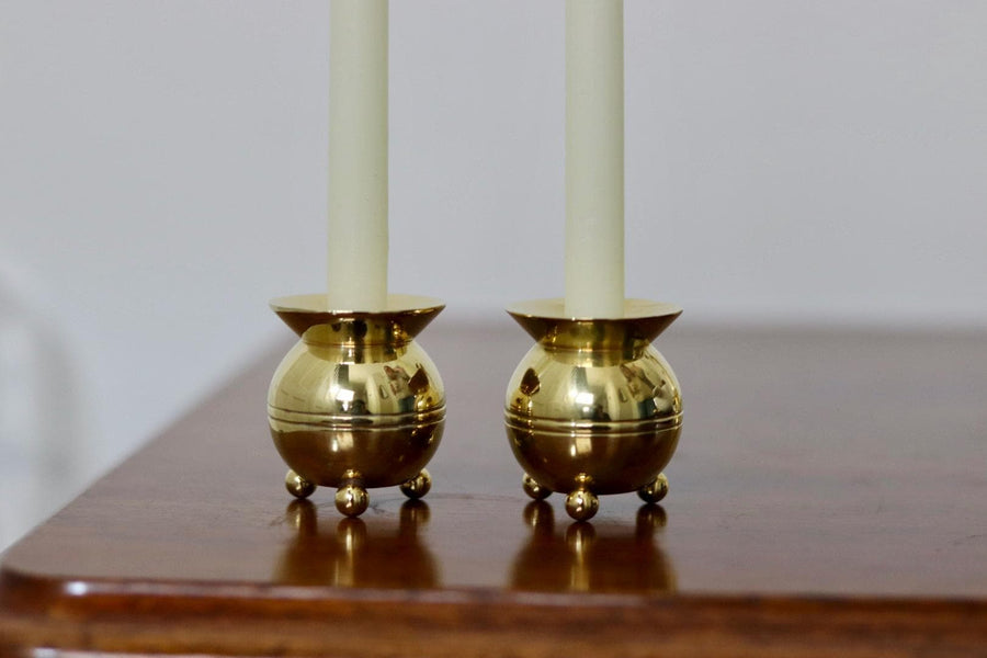 Pair of Mid-Century Swedish Brass Candle Holders by Skultuna