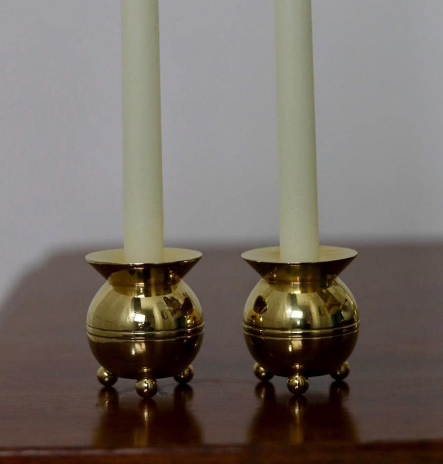 Pair of Mid-Century Swedish Brass Candle Holders by Skultuna