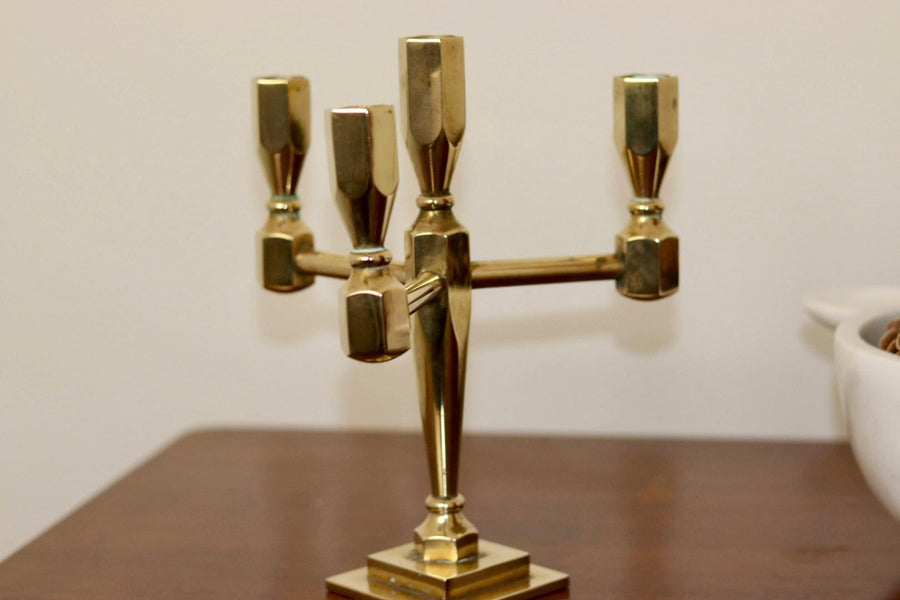 Four-Arm Swedish Brass Candelabra by Gusum