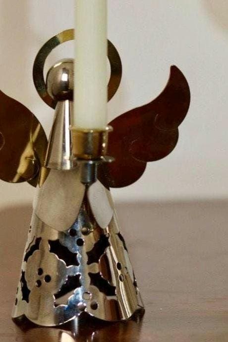 Vintage Swedish Metal Angel Candleholder