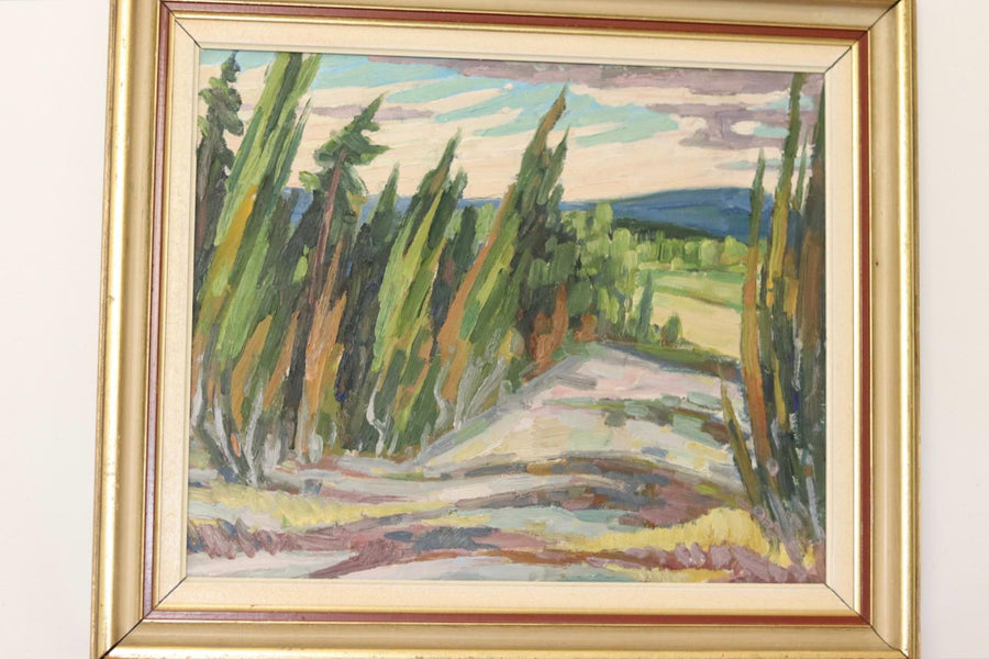 Swedish Mid-Century Oil On Board Painting" Forest Landscape "  --Vintage & Framed