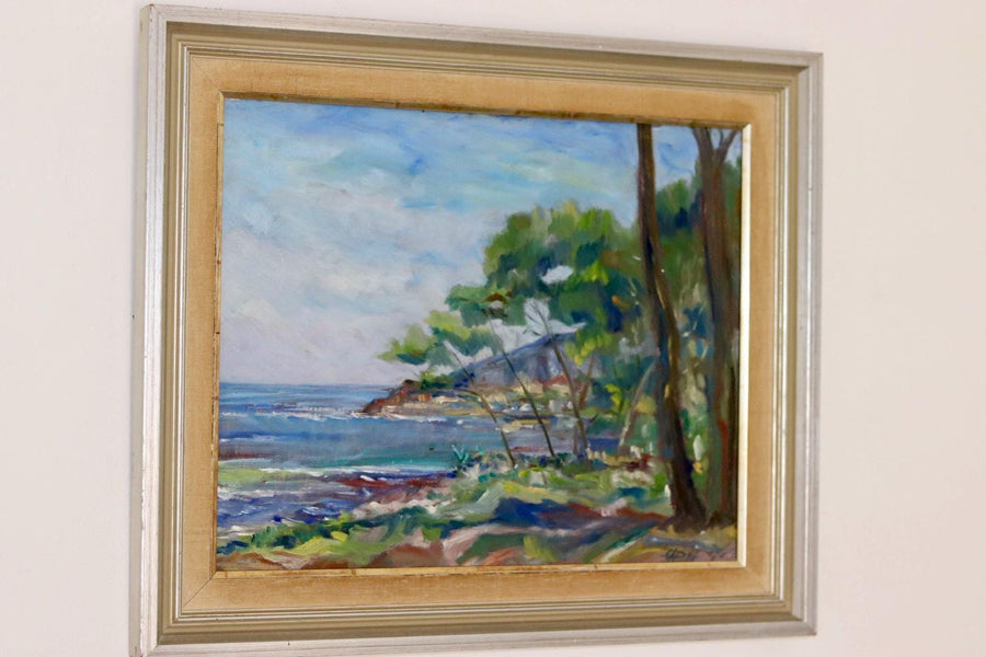 1950s Swedish Mid-Century Oil On Board Painting" Coast "--Vintage & Framed