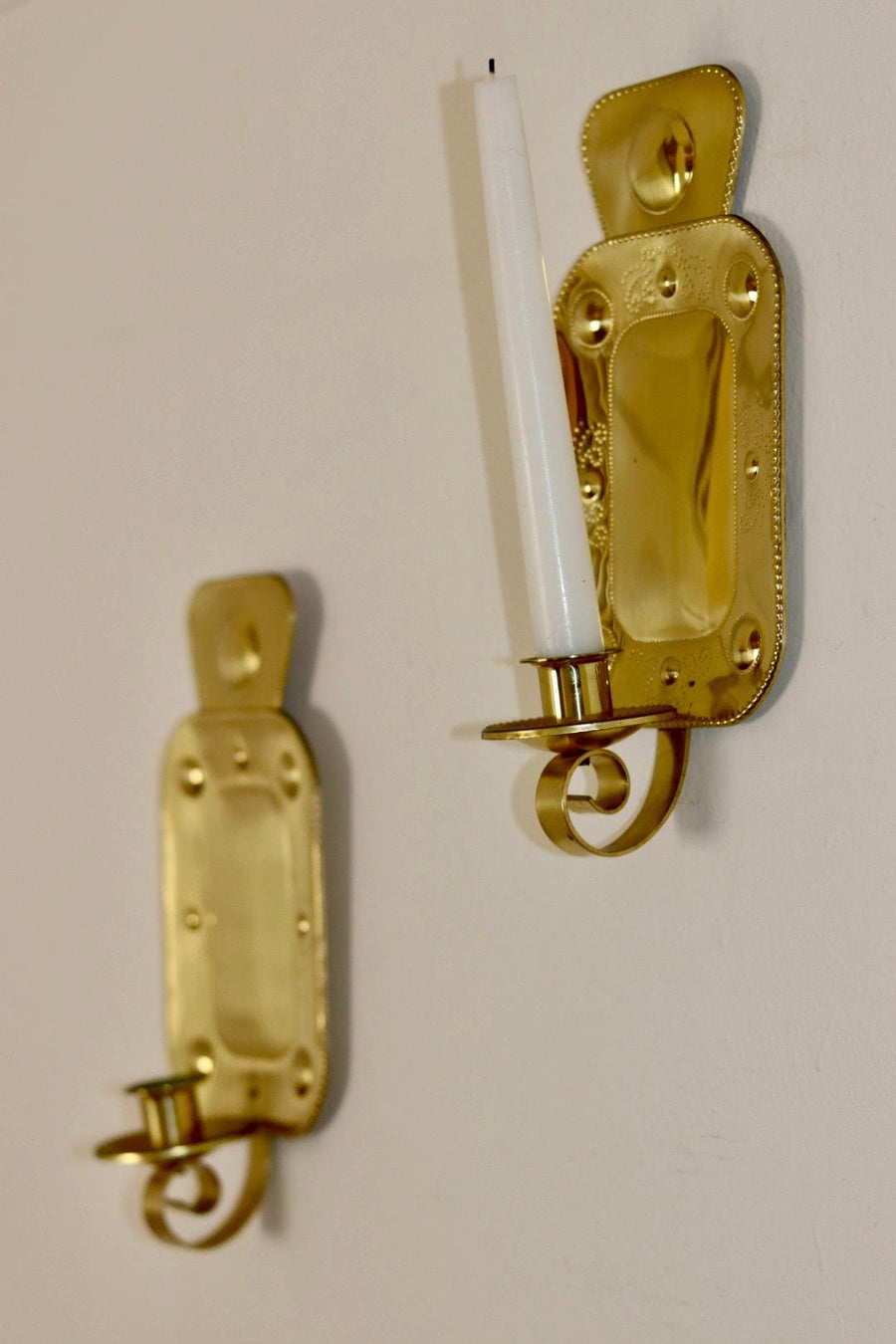Pair Of Mid Century Style Swedish Brass Sconces by Mitab Karushamn