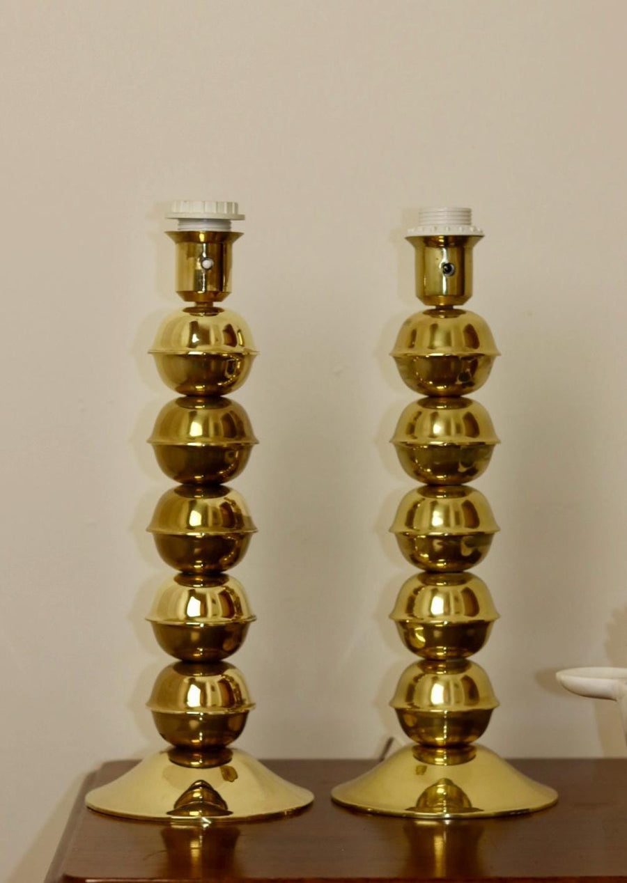 Mid-Century Tall Swedish Brass Bobbin lamp