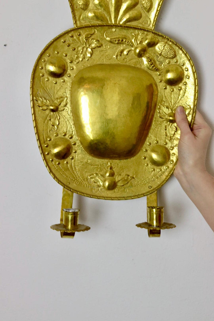 A Pair Large baroque Style Mid Century Swedish Brass Sconces