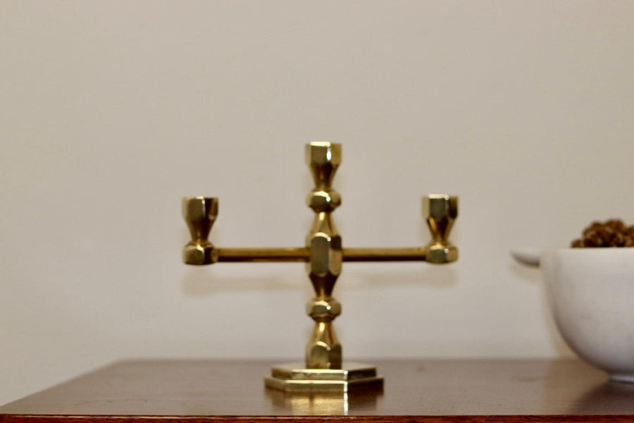 Three-Arm Swedish Brass Candelabra