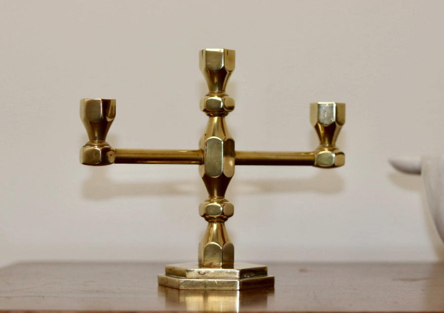 Three-Arm Swedish Brass Candelabra