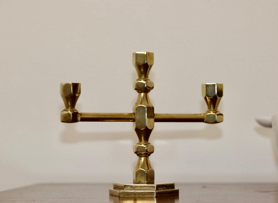 Three-Arm Swedish Brass Candelabra