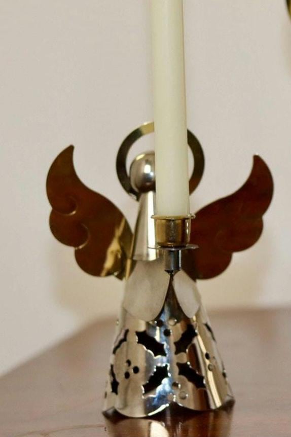 Vintage Swedish Metal Angel Candleholder