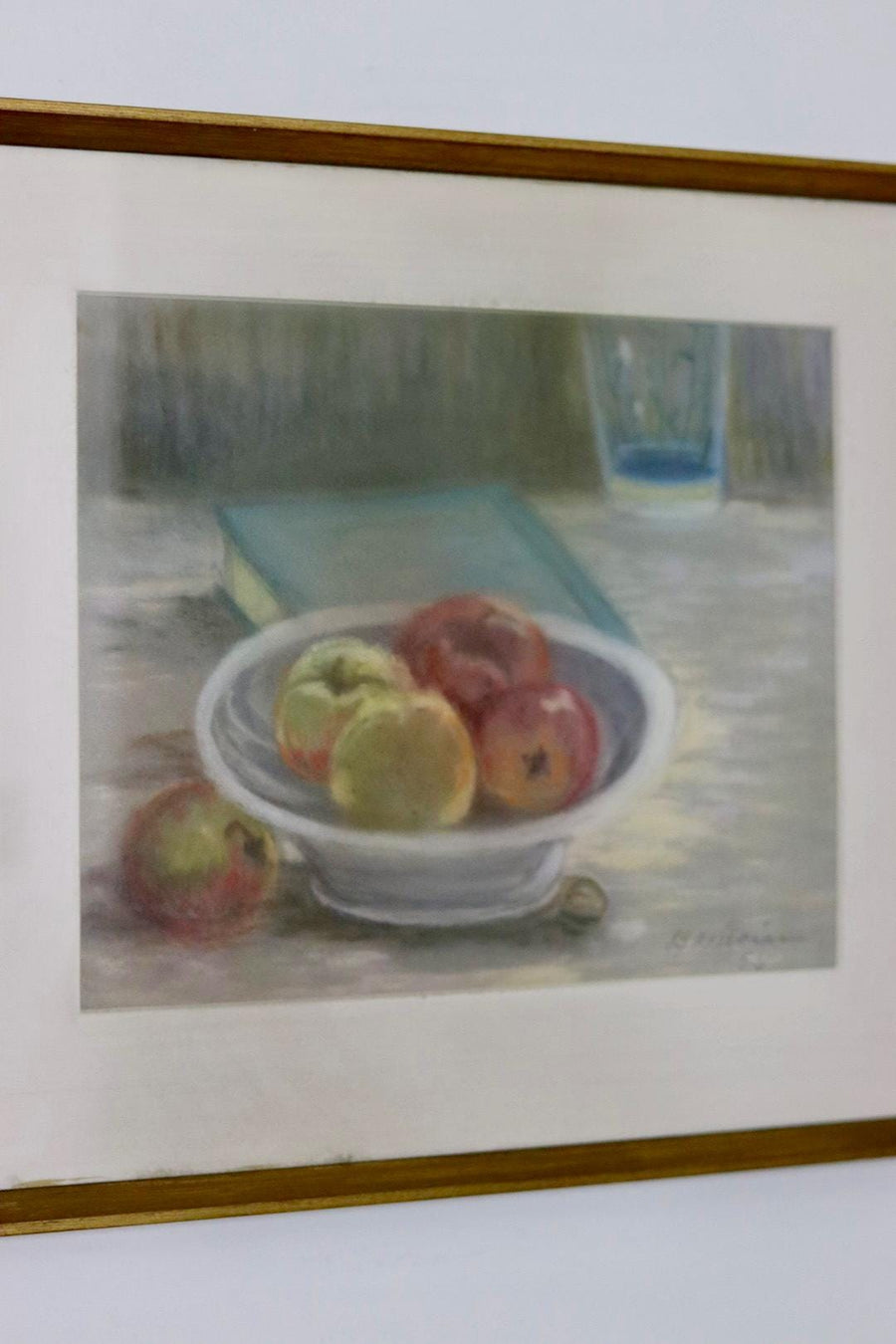 Swedish Mid-Century Pastel on Paper Painting" Still Life with Fruit Bowl "