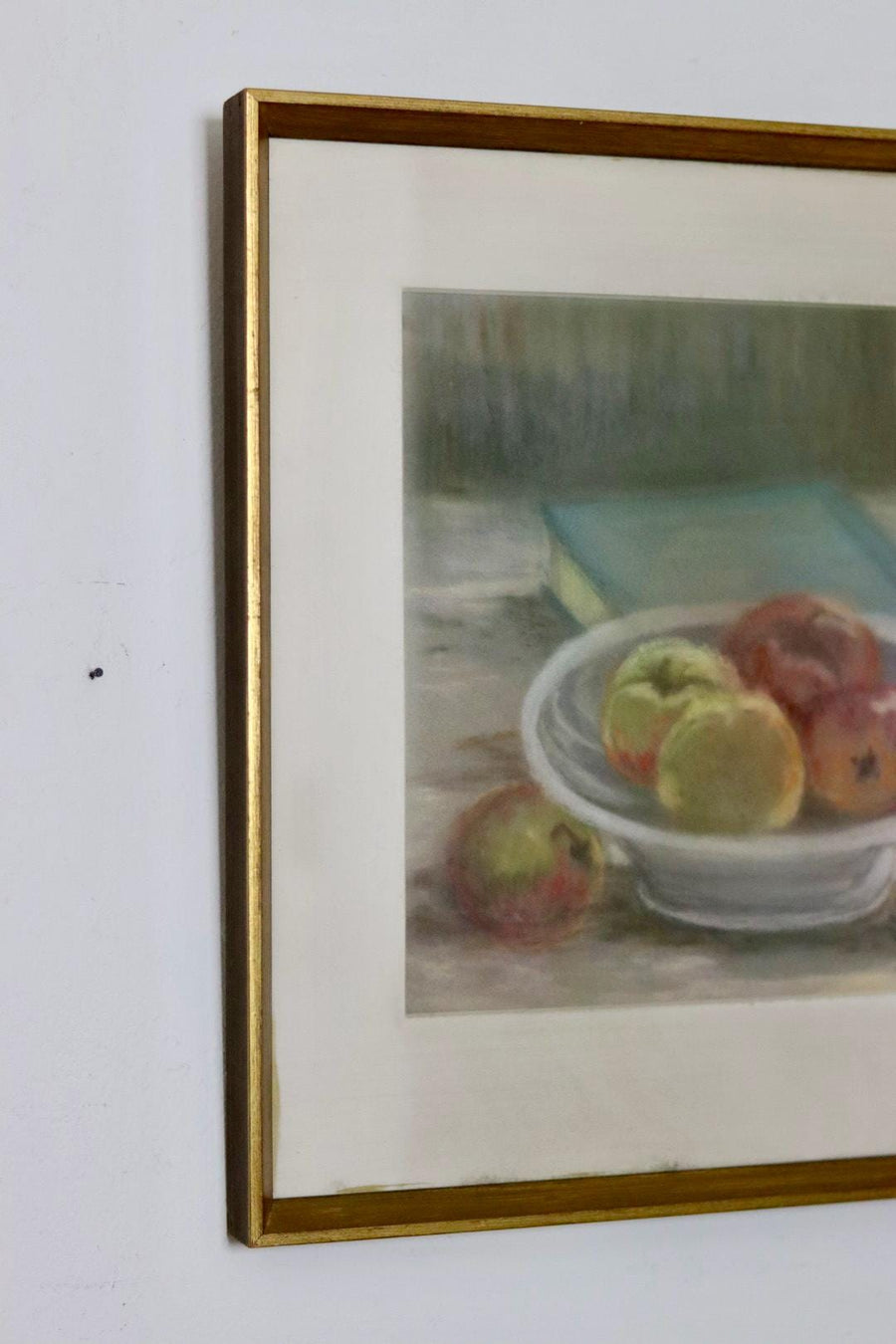 Swedish Mid-Century Pastel on Paper Painting" Still Life with Fruit Bowl "