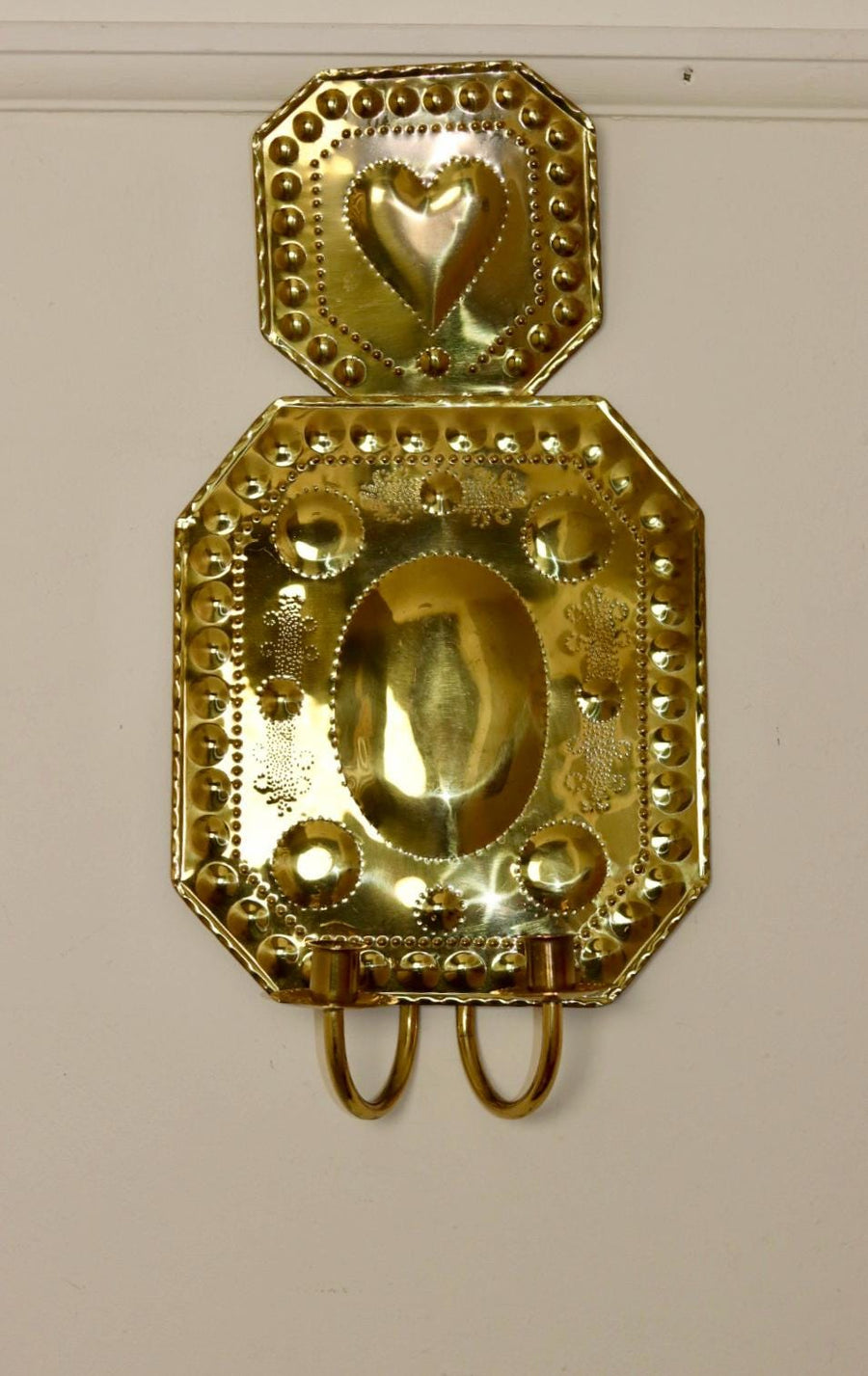 Large Swedish Brass Sconce For Two Candles