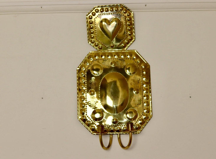 Large Swedish Brass Sconce For Two Candles
