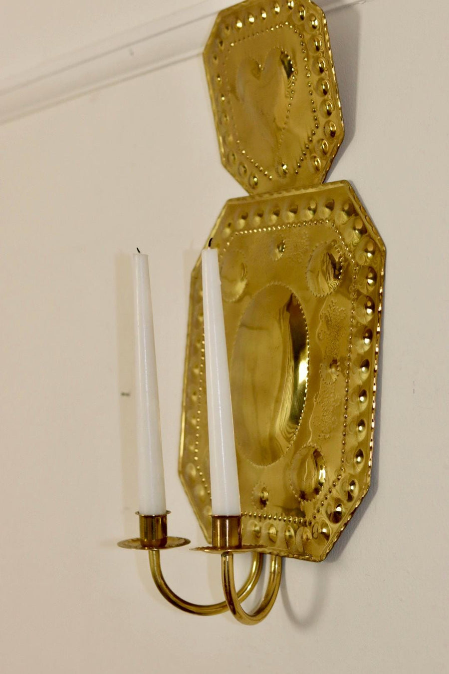 Large Swedish Brass Sconce For Two Candles