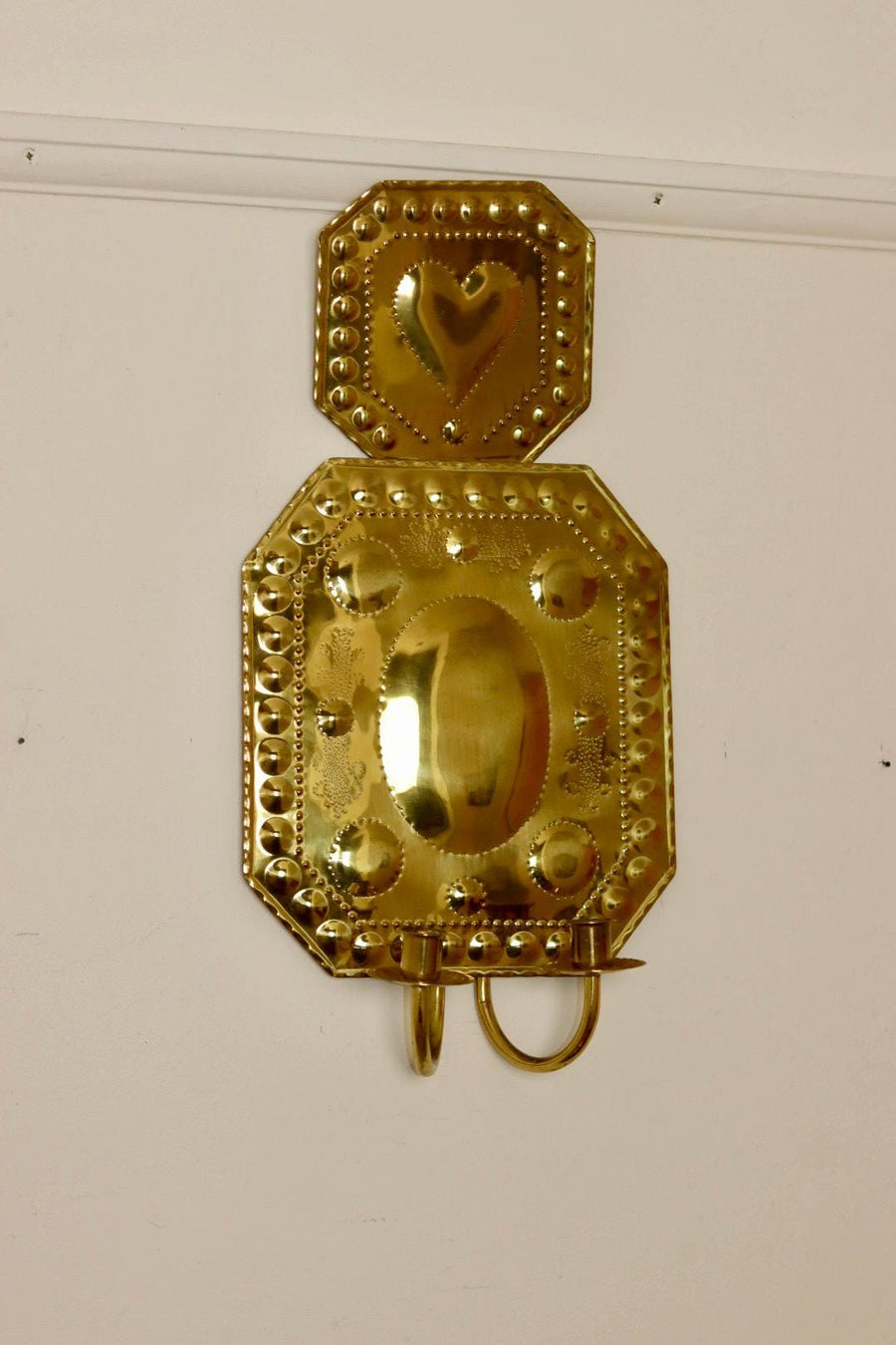 Large Swedish Brass Sconce For Two Candles