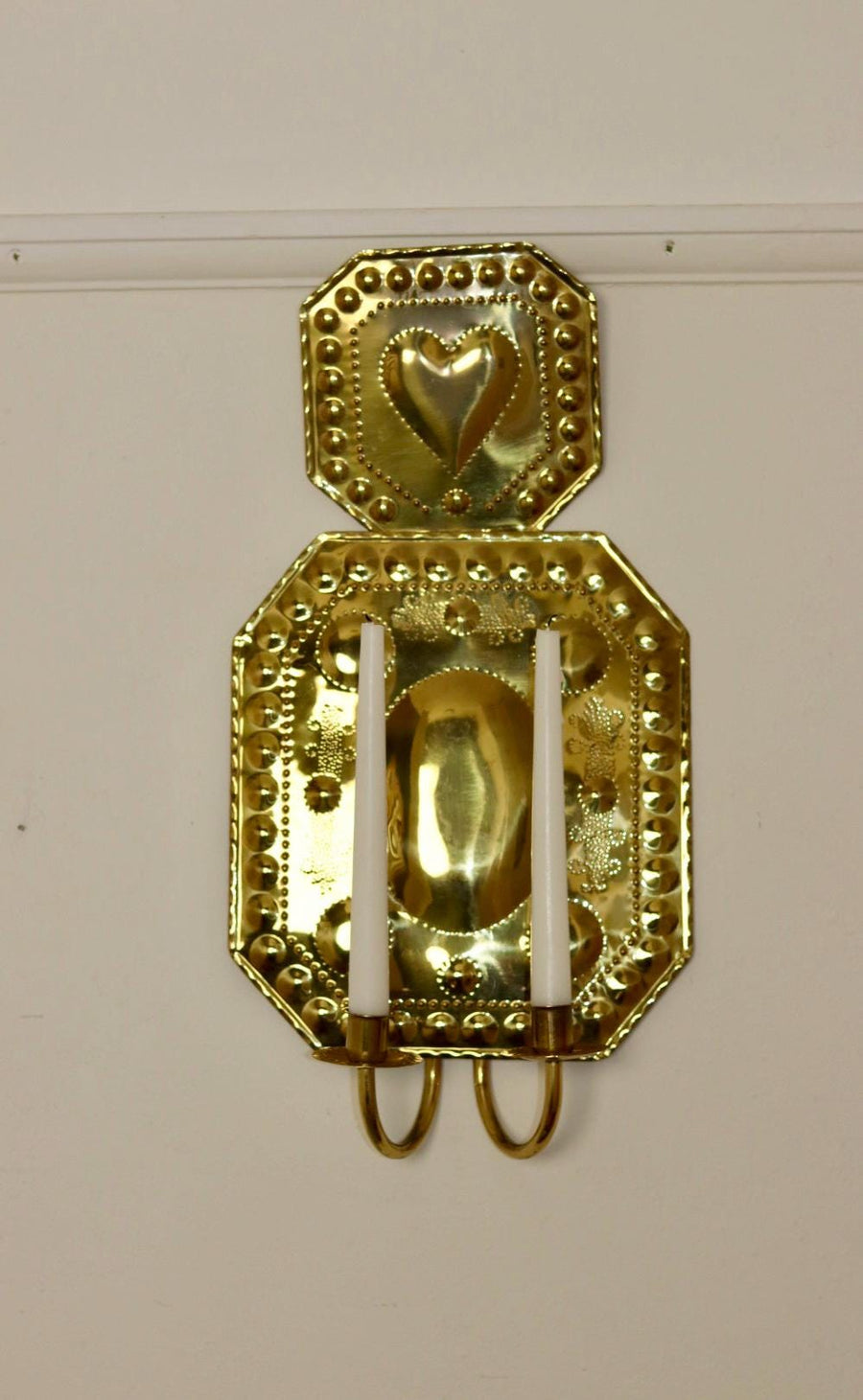 Large Swedish Brass Sconce For Two Candles