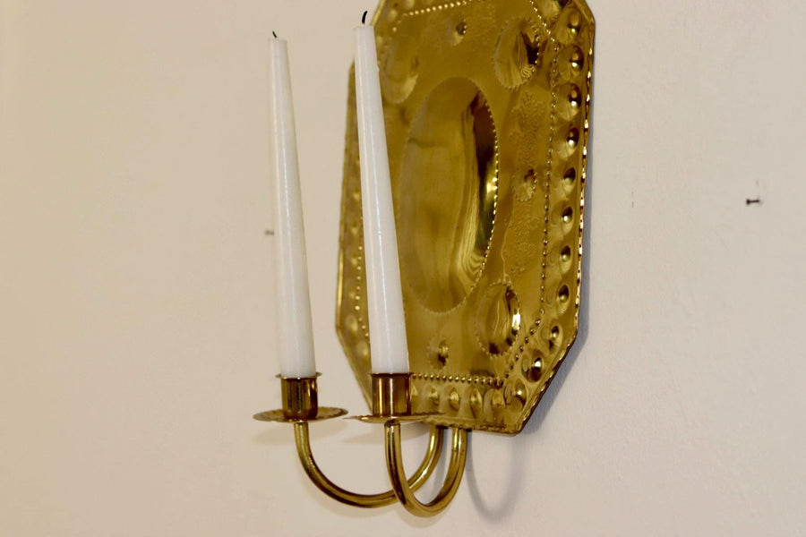 Large Swedish Brass Sconce For Two Candles