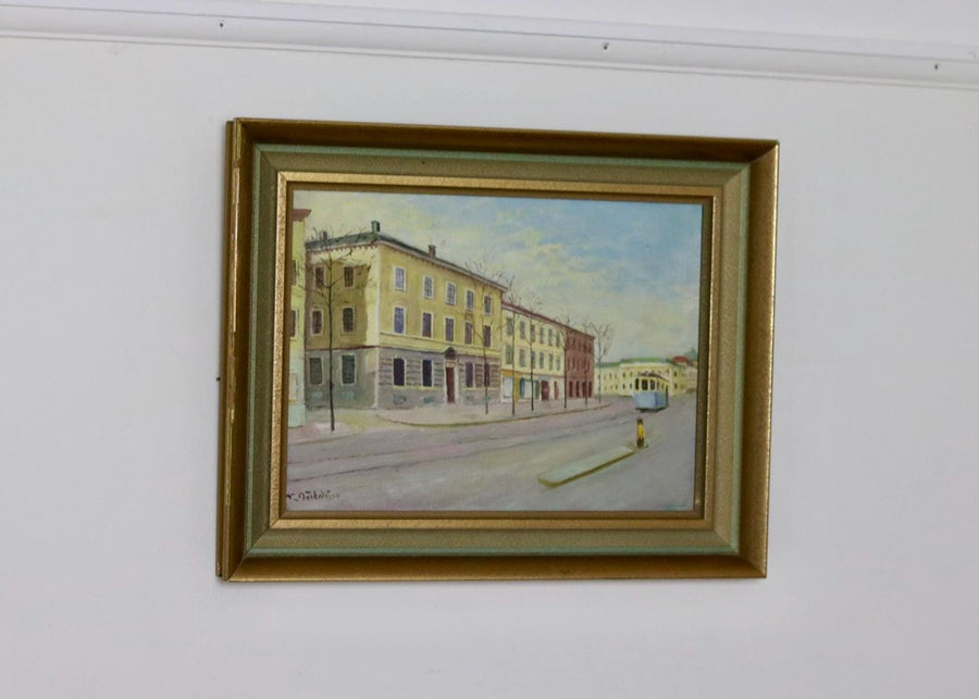 Swedish Mid-Century Oil On Canvas Painting "Gothenburg"--Vintage & Framed