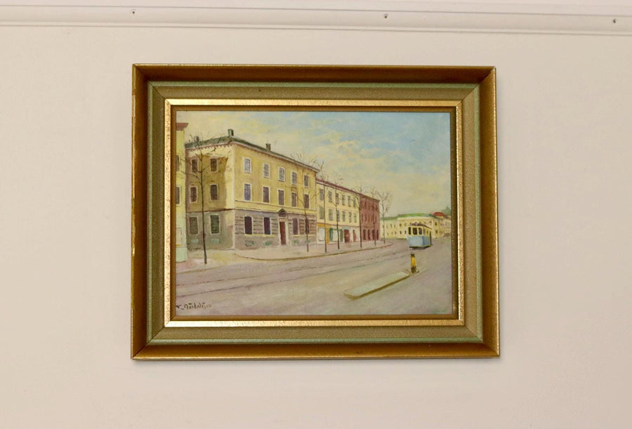 Swedish Mid-Century Oil On Canvas Painting "Gothenburg"--Vintage & Framed