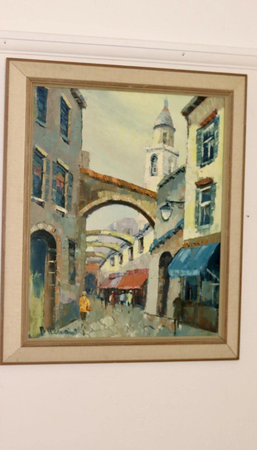 Swedish On Canvas Painting "City Scene with Arches"