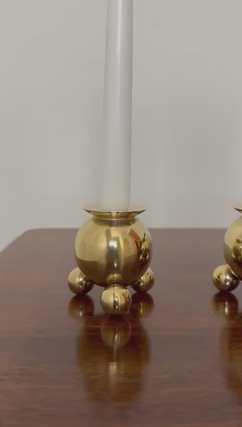 Pair of Mid-Century Swedish Brass Candle Holders by Gusum