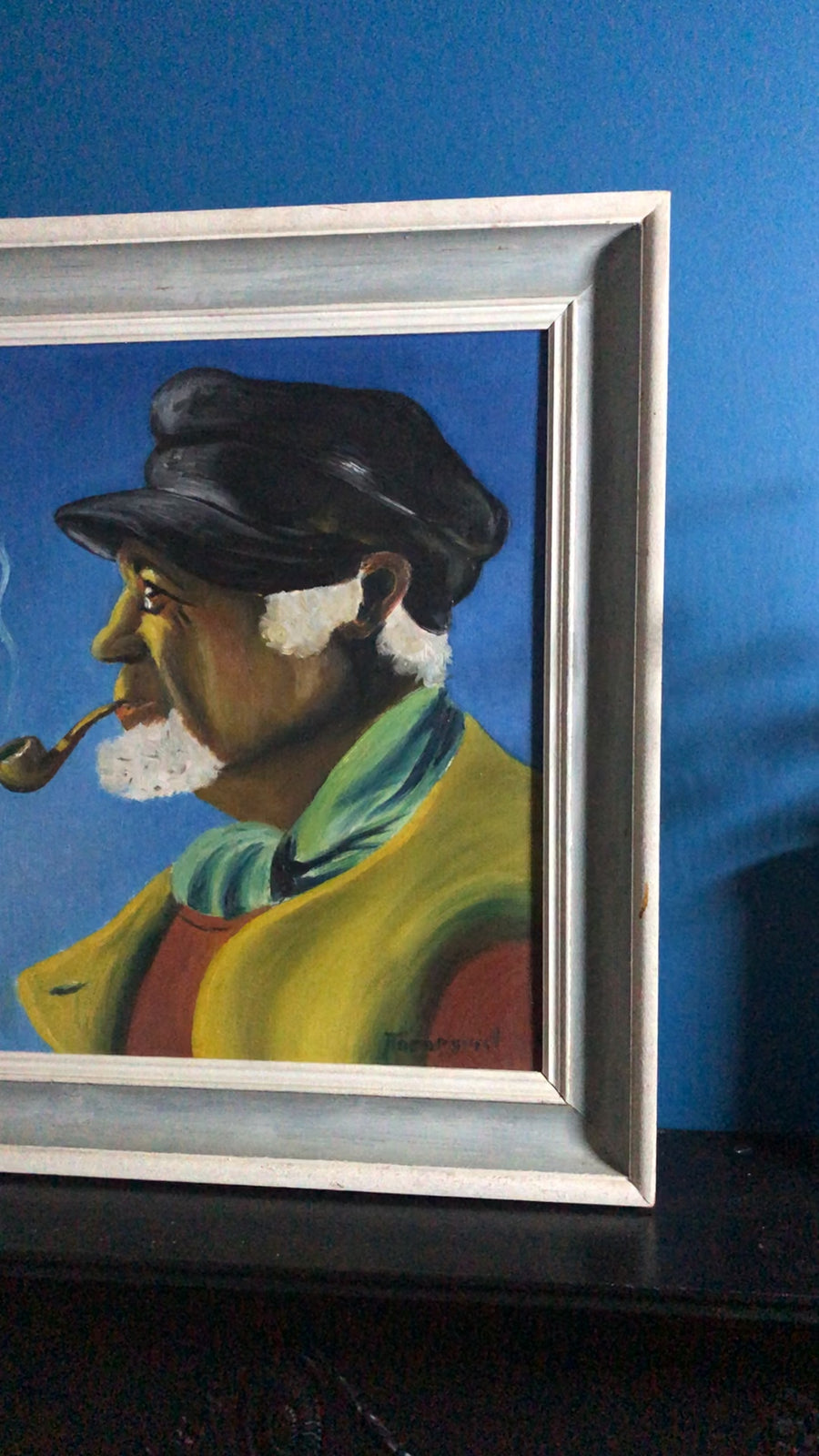 Original Swedish Modernist Oil on Panel " The Pipe Smoker in Profile " by Tornquist - Framed