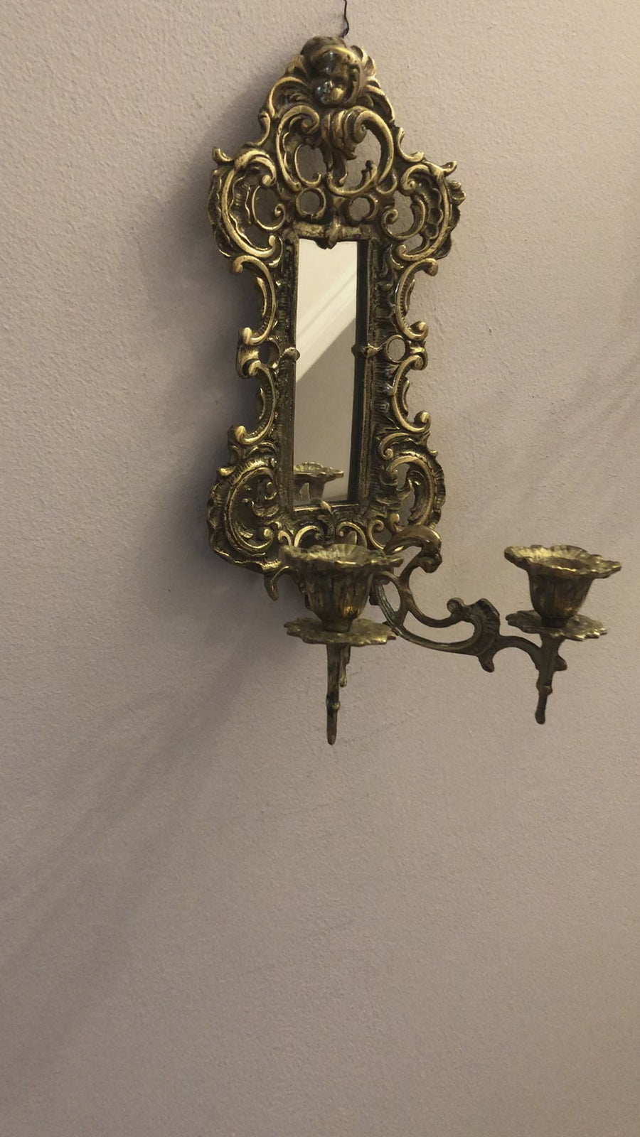 Pair of Antique  Brass Sconces with Mirror