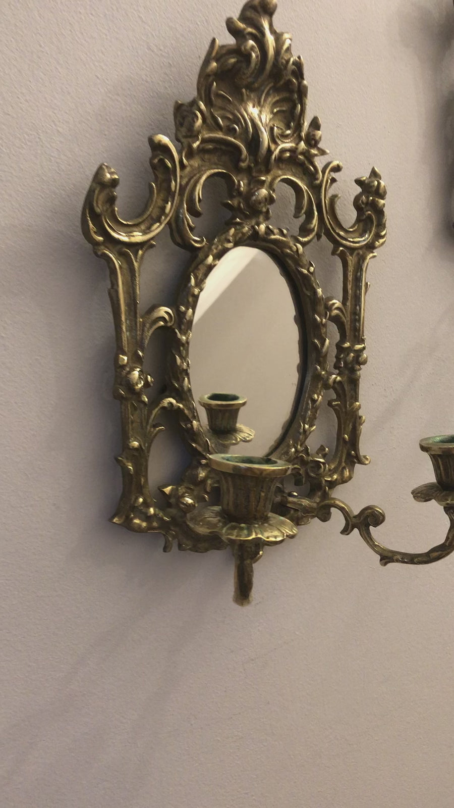 Pair of Antique  Brass Sconces with Mirror