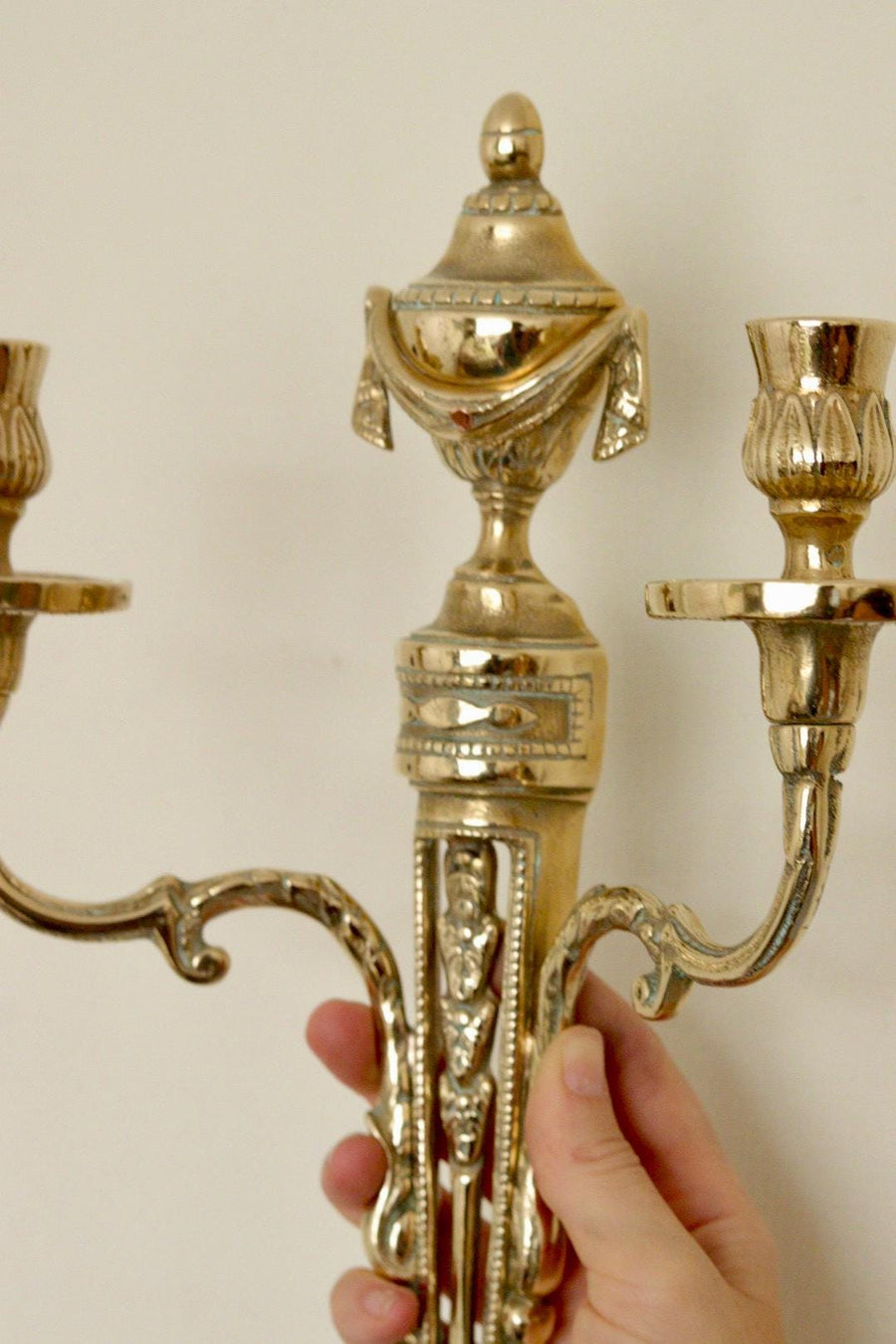 Pair of Vintage Gustavian Style Brass Sconces