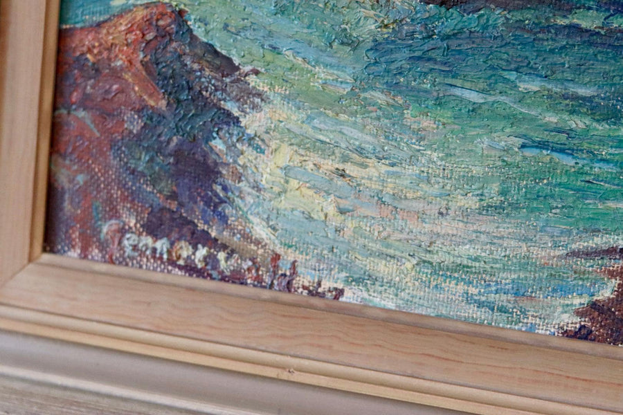 Mid-20th Century Original Oil on Panel – Ship at Sea