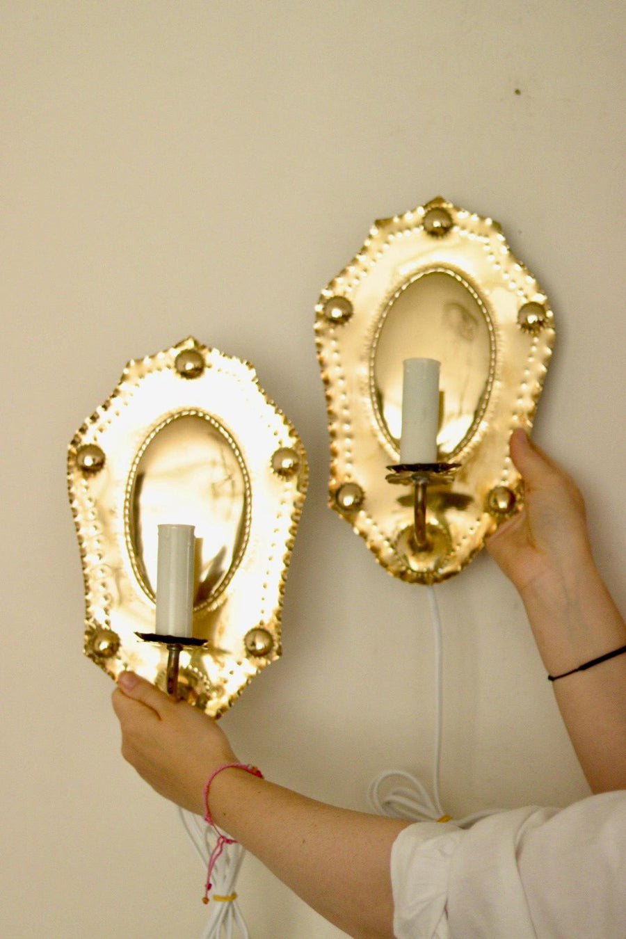 Pair of Swedish Mid-century Brass Sconces
