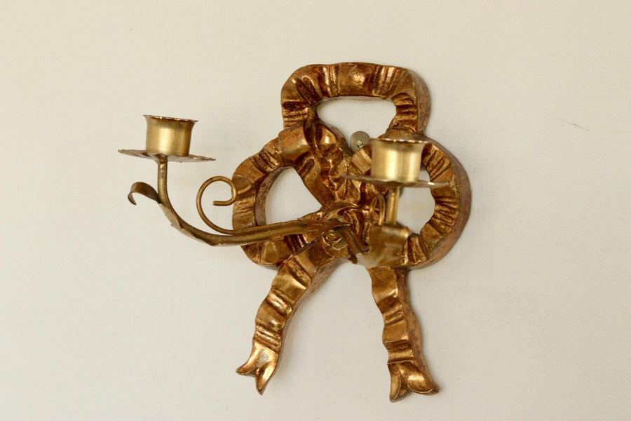 Pair of Vintage Italian Gilded Wooden Bow Sconces