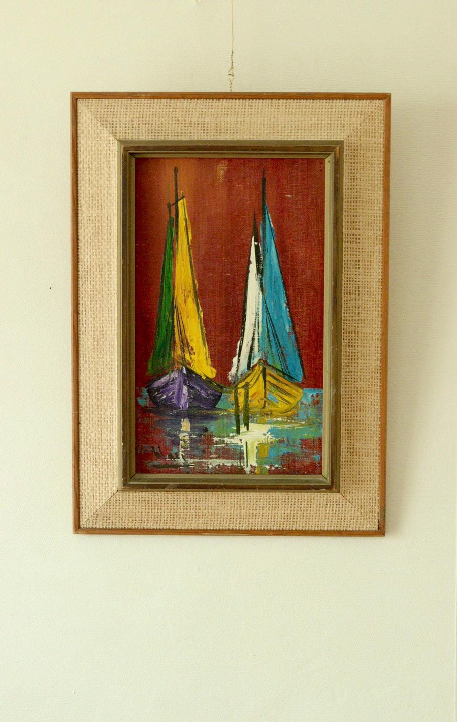 Mid-Century Oil Painting "Sailboats"