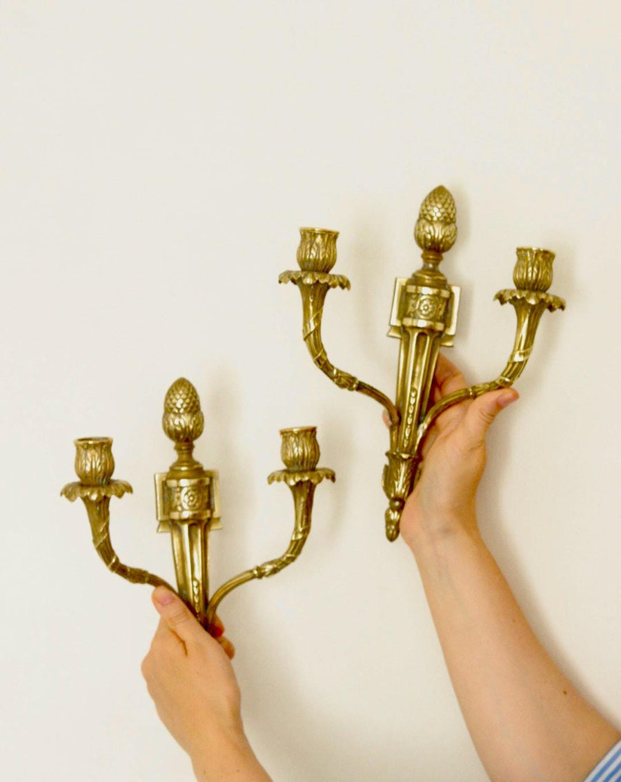 Pair of Vintage Gustavian Style Brass Sconces