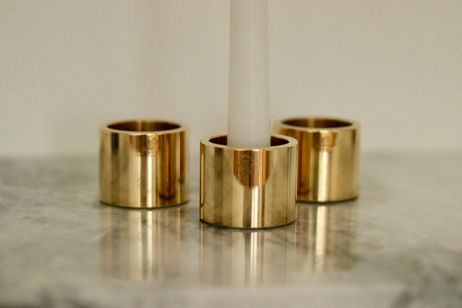 Trio of Mid-Century Swedish Brass Candle Holders By Skultuna