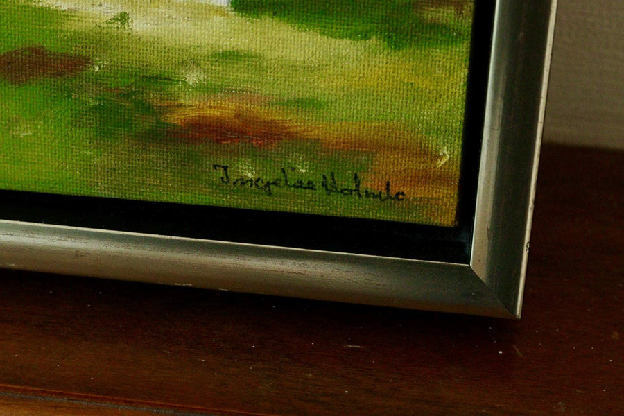 Mid-Century Original Swedish Oil on Panel "Houses"