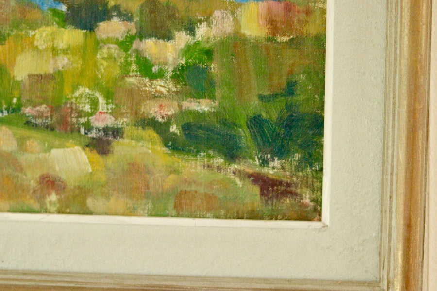 Mid-20th Century Original Landscape Oil Painting on Panel – Coastal Lake Scene