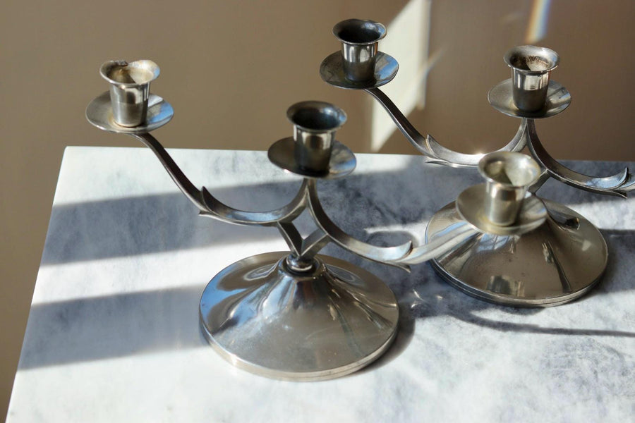 Pair of Vintage Swedish Pewter Candleholders by  Svenskt Tenn