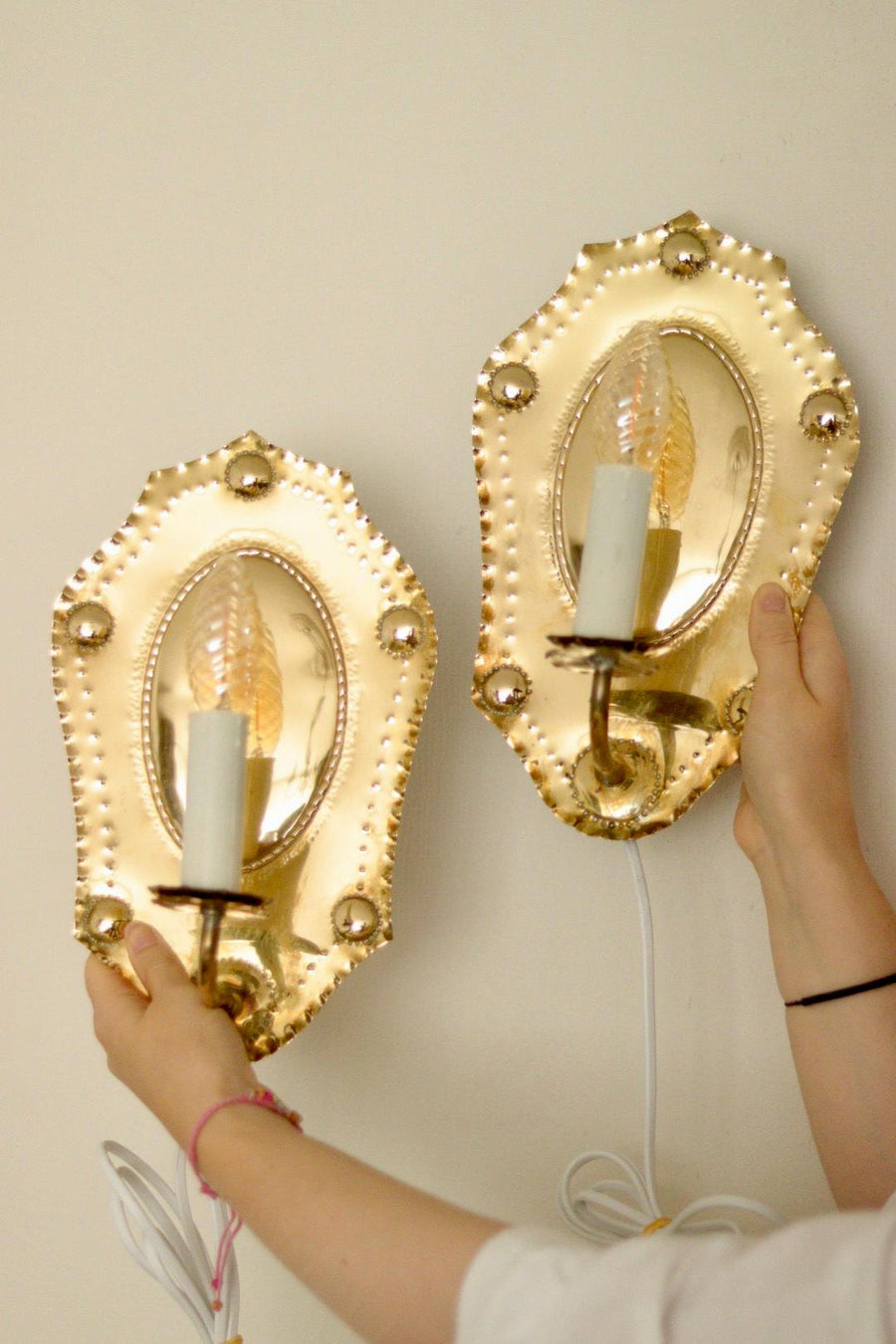 Pair of Swedish Mid-century Brass Sconces