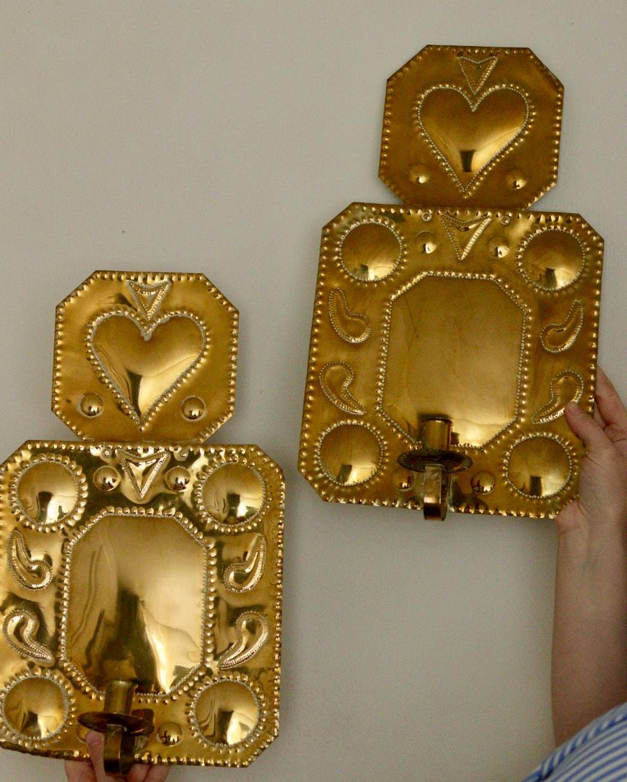 Pair Of Large Mid Century Swedish Brass Sconces