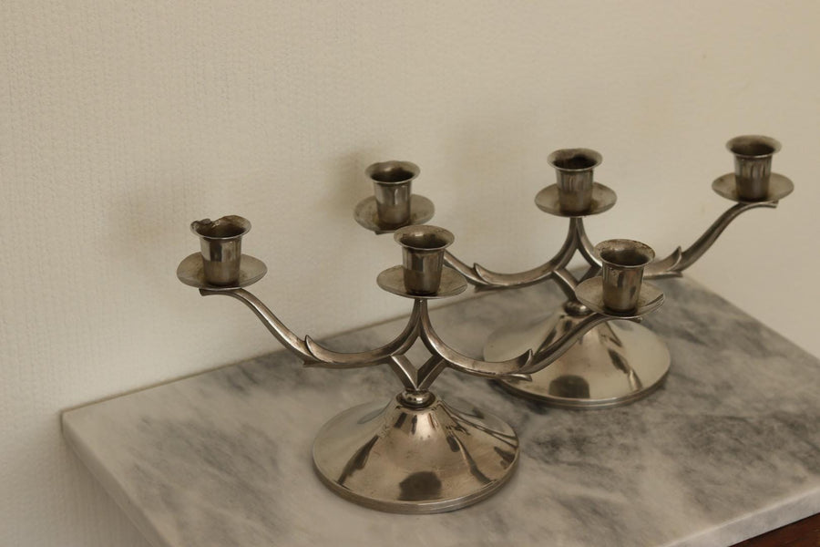 Pair of Vintage Swedish Pewter Candleholders by  Svenskt Tenn