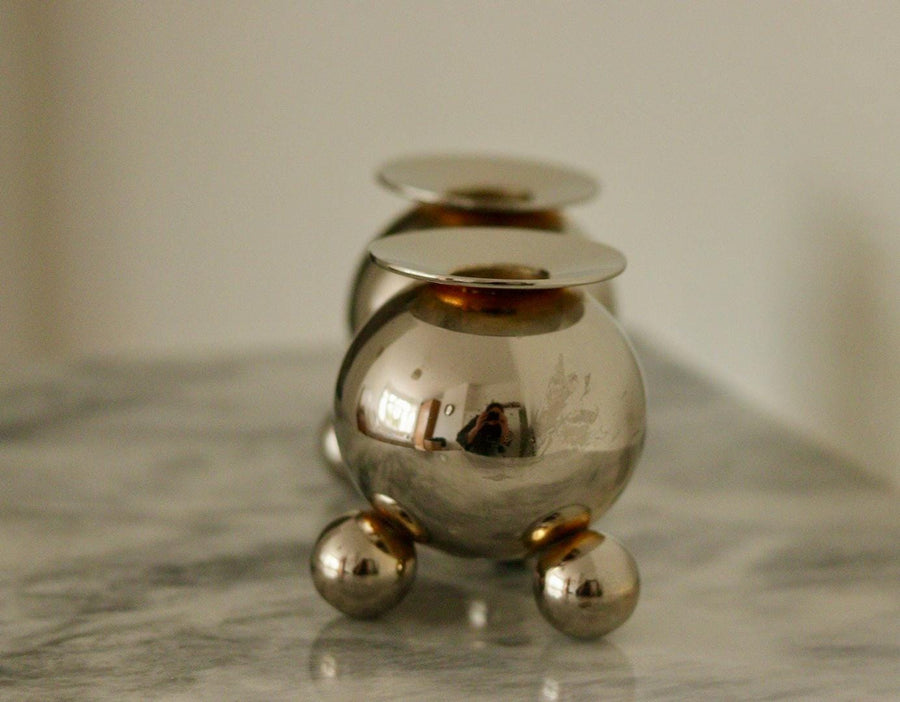Pair of Mid-Century Swedish Heavy Nickel Candle Holders by Gusum