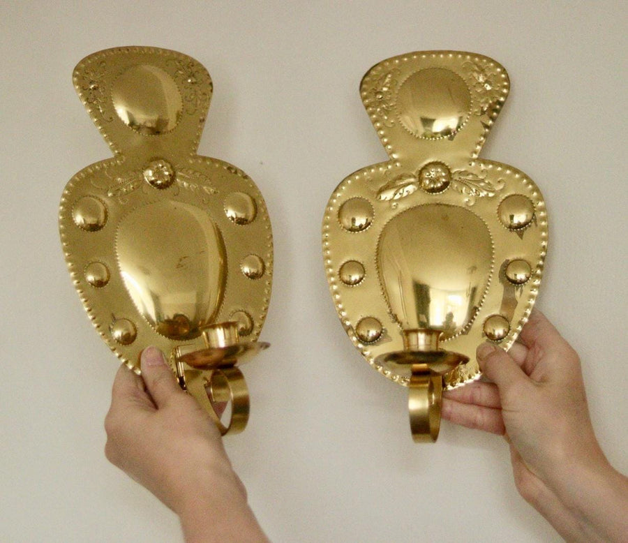 Pair of Mid Century Swedish Brass Sconces by S. Fong