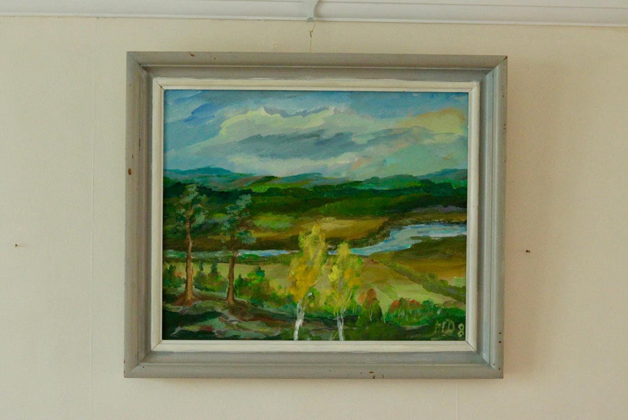 Mid-Century Original Swedish Oil on Canvas "Landscape "