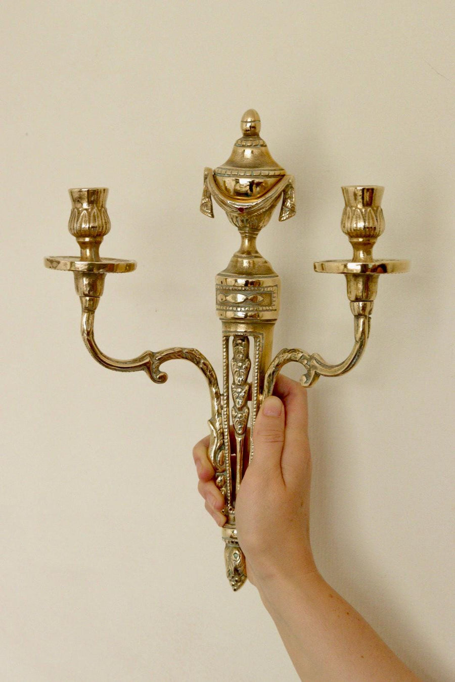 Pair of Vintage Gustavian Style Brass Sconces