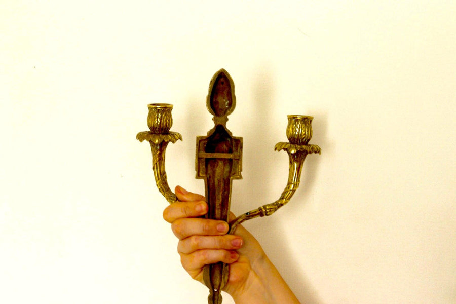 Pair of Vintage Gustavian Style Brass Sconces